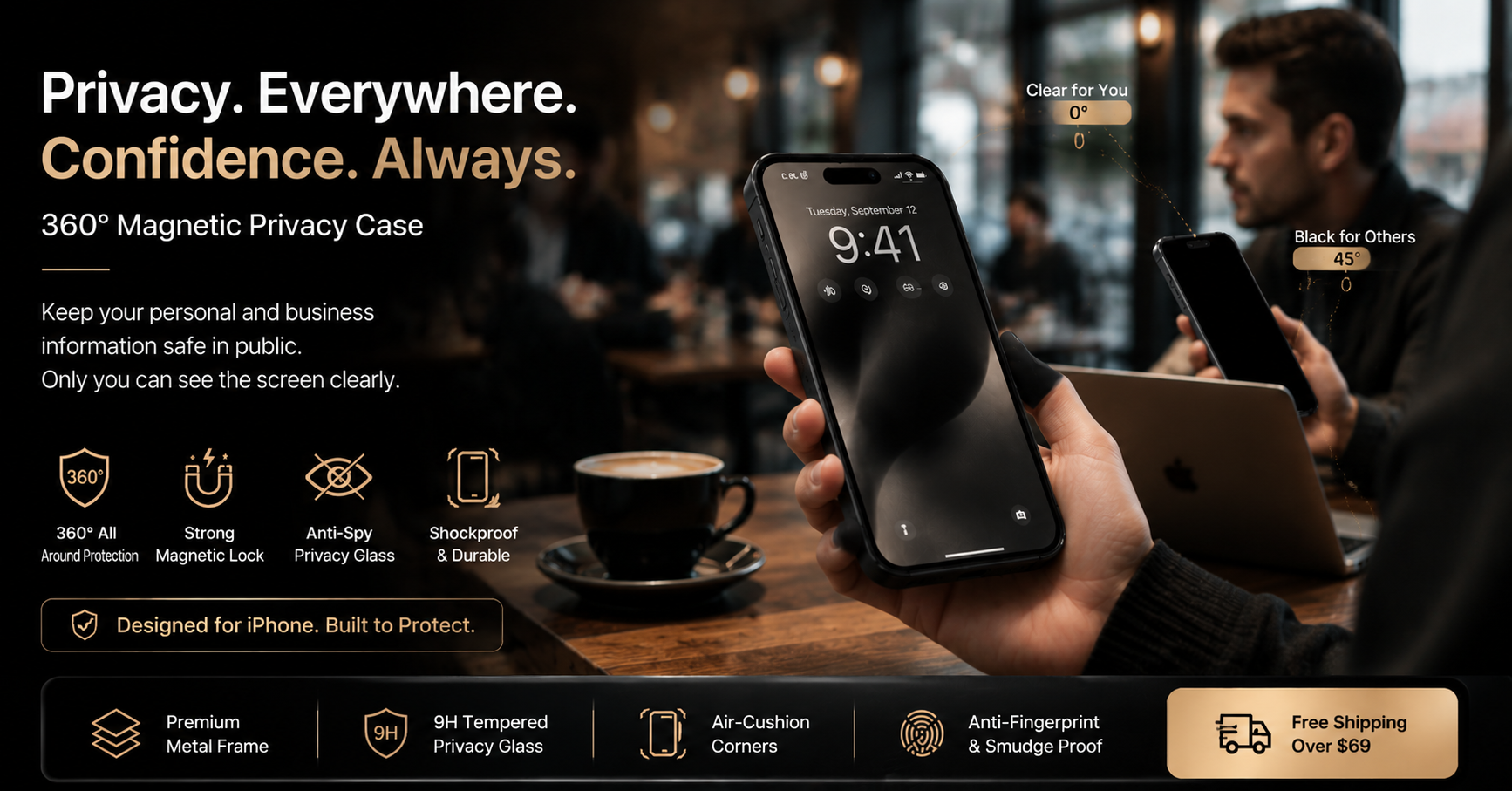 360° Double-Sided Magnetic Privacy iPhone Case | Anti-Spy Glass