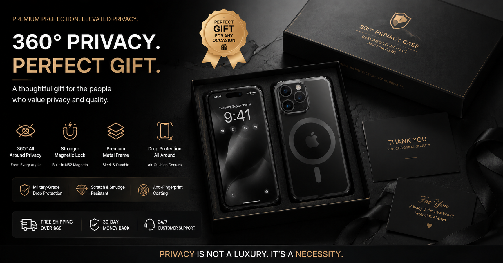360° Double-Sided Magnetic Privacy iPhone Case | Anti-Spy Glass