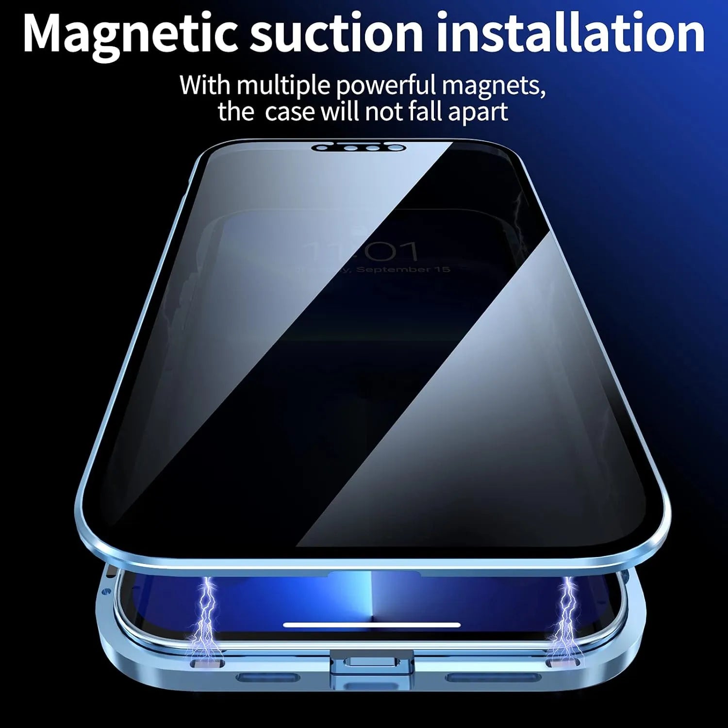 ✨ Magnetic iPhone case with privacy glass and metal frame✨
