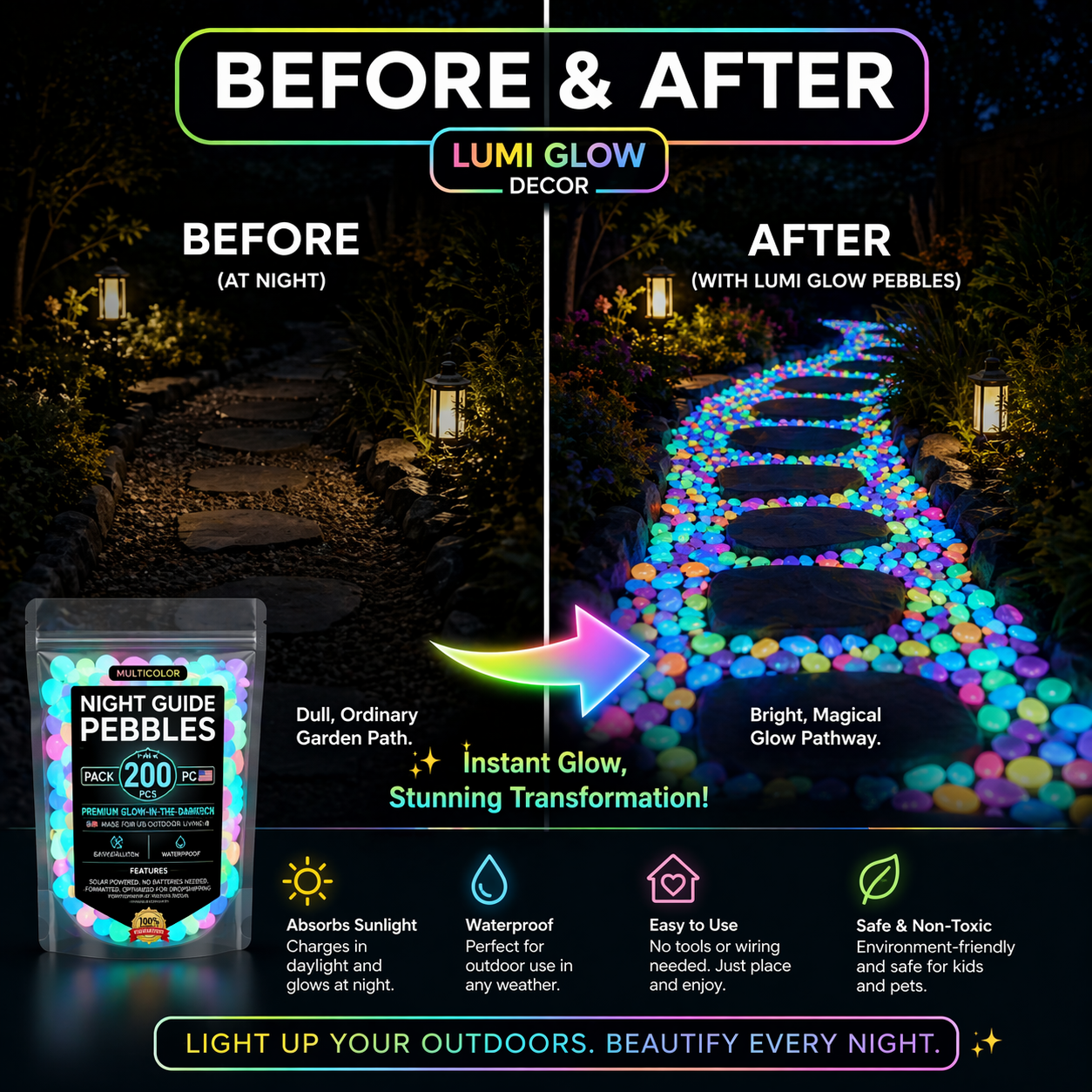 💥🌈Colorful Glow-in-the-Dark Garden Stones💥