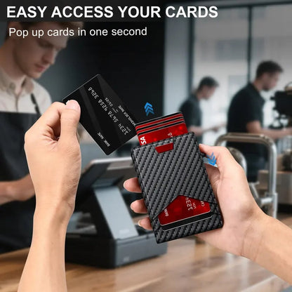 Minimalist Men's Slim Wallet: 9 - 13 Cards, Money Clip, ID Window. RFID - Blocking, Aluminum Bifold Pop - Up