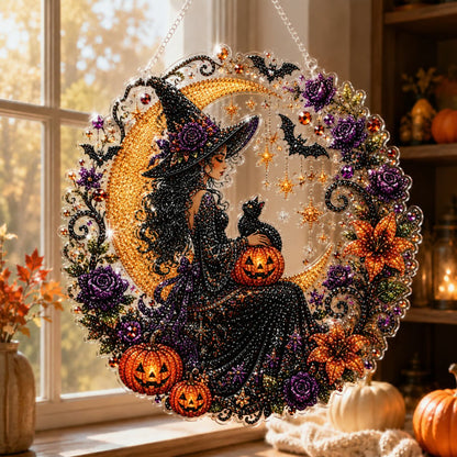 🔥Last Day 50% OFF-🎃Halloween Black Cat Moon Diamond Art Hanging Ornament Kit