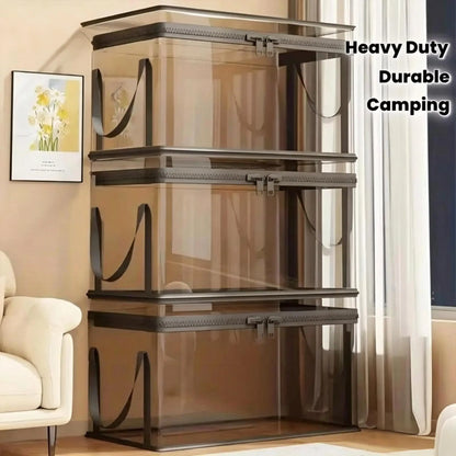 🔥Portable Large Heavy-Duty Thick Plastic Clear Storage Box with Hinged Lid📦