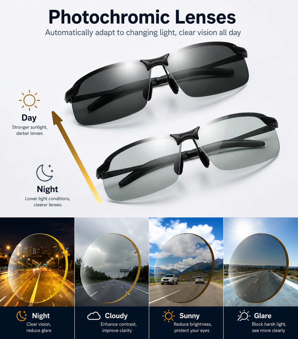 Photochromic Sunglasses with Anti-glare Polarized Lens
