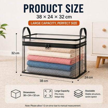 🔥Portable Large Heavy-Duty Thick Plastic Clear Storage Box with Hinged Lid📦