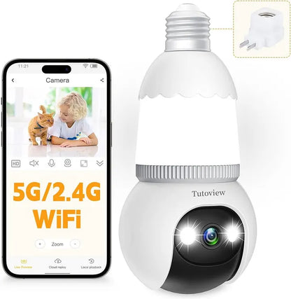 ⚡4MP Light Bulb Security Camera 5G&2.4GHz Wireless Outdoor Indoor Camera with Night Vision 🔥