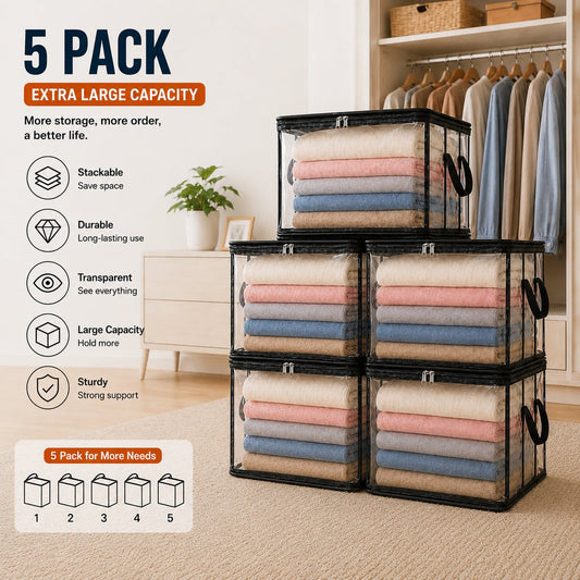 🔥Portable Large Heavy-Duty Thick Plastic Clear Storage Box with Hinged Lid📦