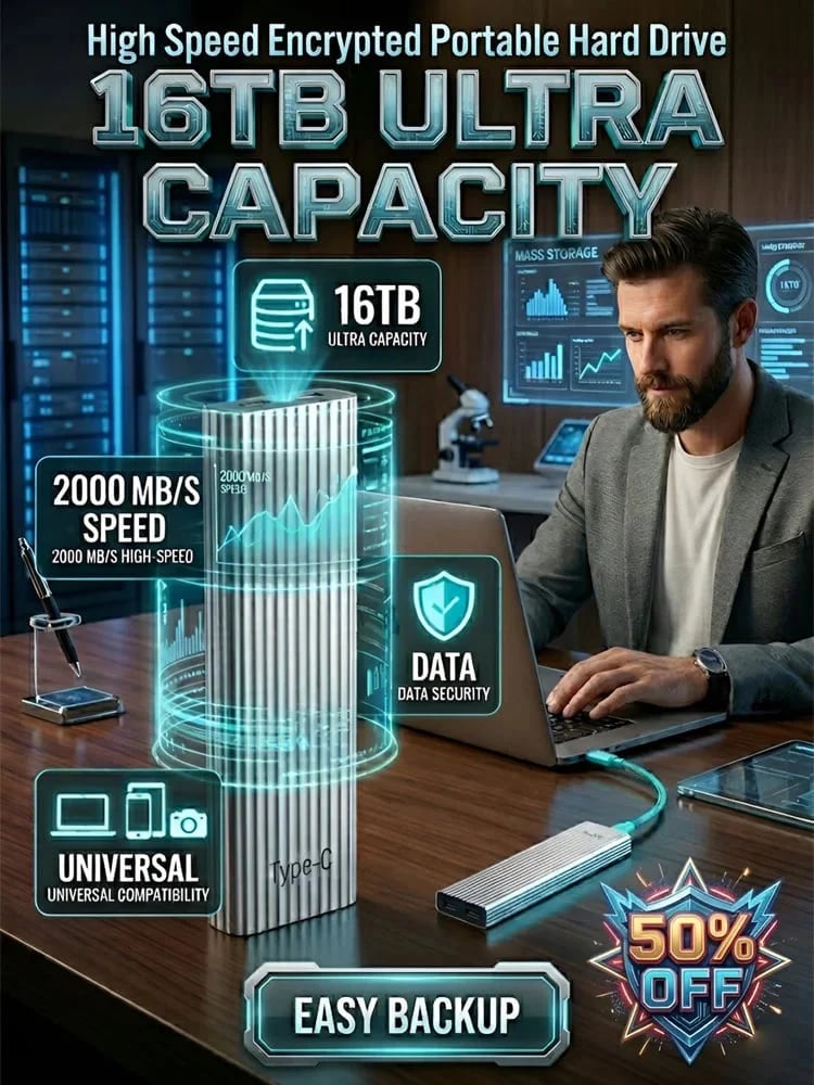 🏆Flash Sale⚡ 50K+ SOLD! Almost Gone-🔥 Large-Capacity Type-C Portable Mini SSD