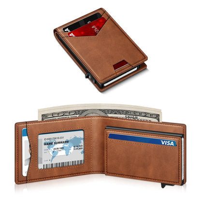 Minimalist Men's Slim Wallet: 9 - 13 Cards, Money Clip, ID Window. RFID - Blocking, Aluminum Bifold Pop - Up