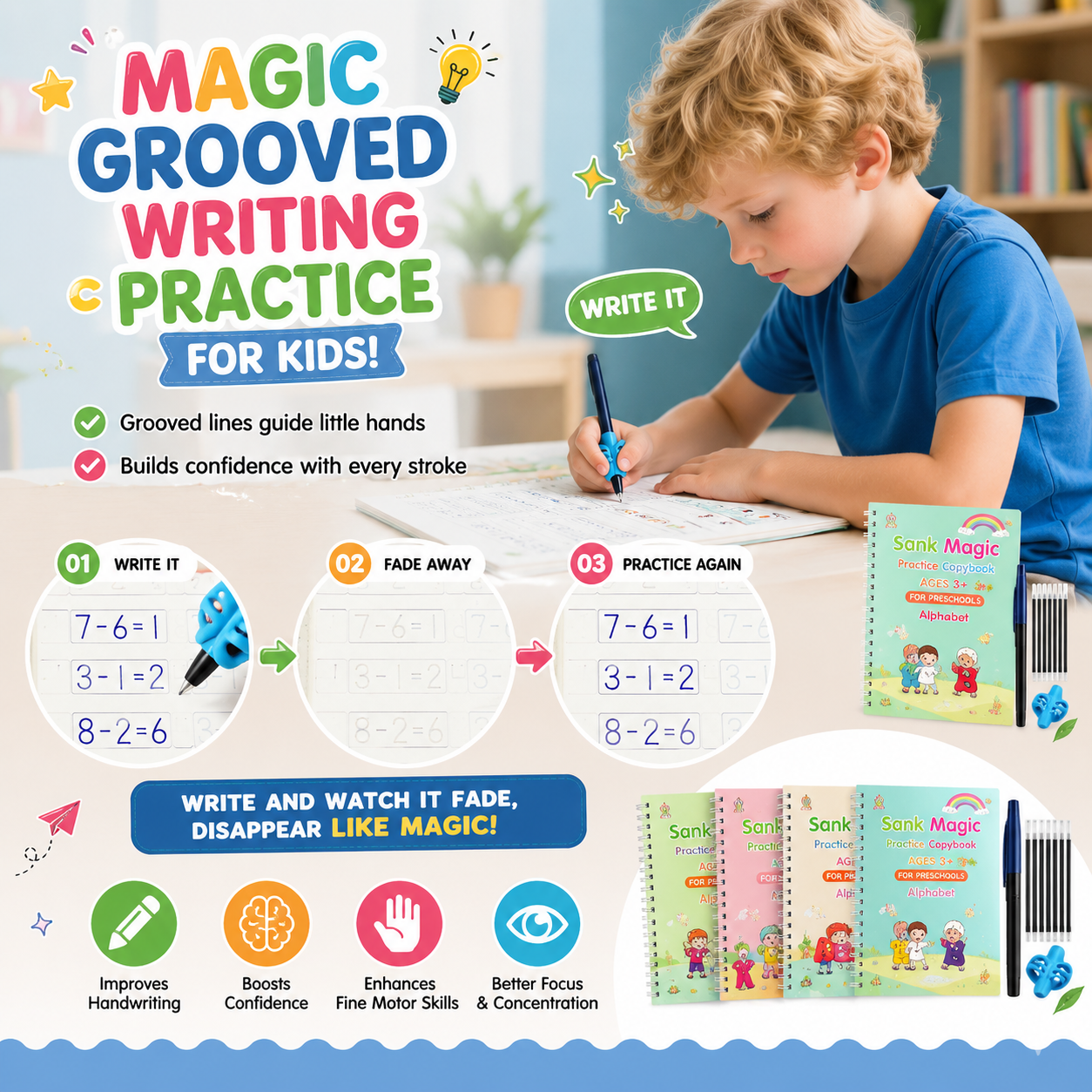 💥📚MagicBook | Kids Practice Copybook Set (4Pcs/Set)💥
