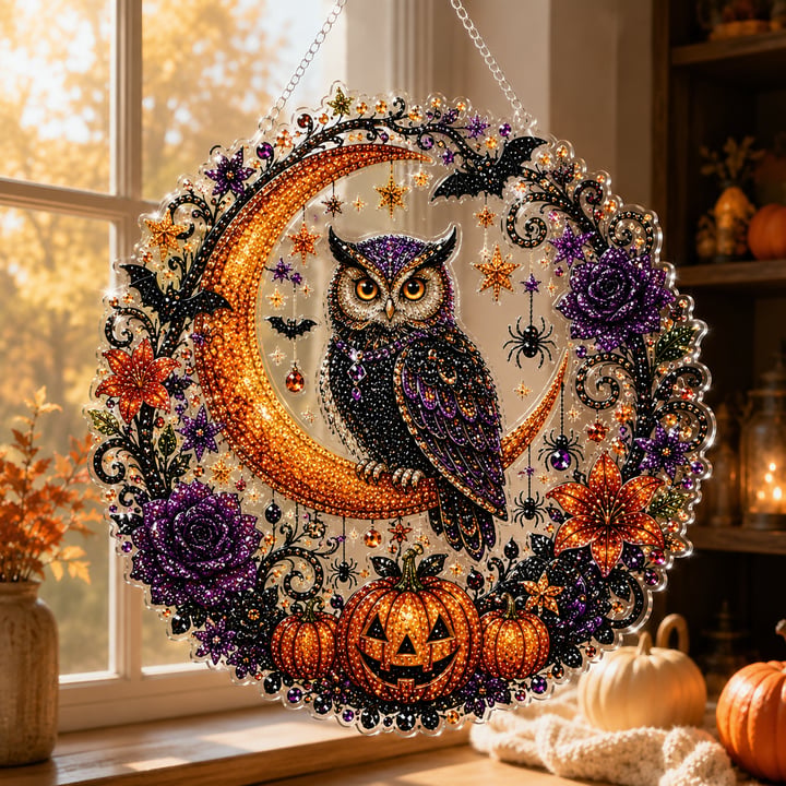 🔥Last Day 50% OFF-🎃Halloween Black Cat Moon Diamond Art Hanging Ornament Kit