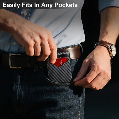 Minimalist Men's Slim Wallet: 9 - 13 Cards, Money Clip, ID Window. RFID - Blocking, Aluminum Bifold Pop - Up
