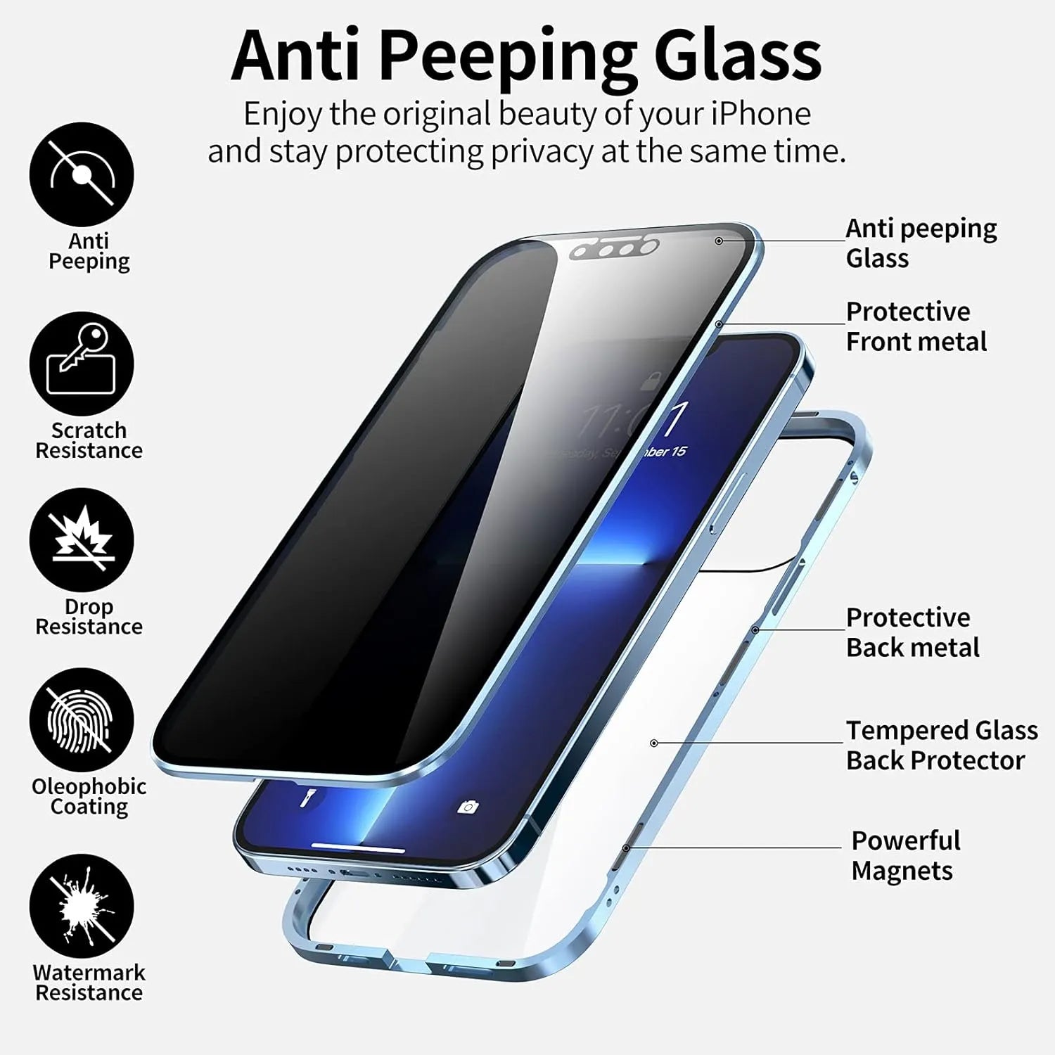 ✨ Magnetic iPhone case with privacy glass and metal frame✨