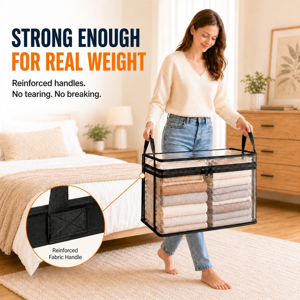 🔥Portable Large Heavy-Duty Thick Plastic Clear Storage Box with Hinged Lid📦