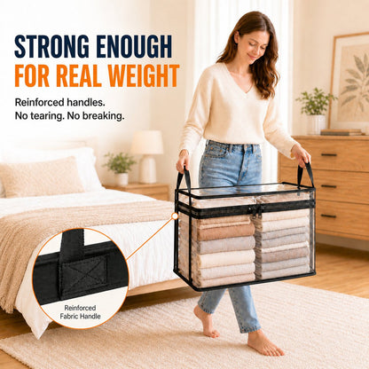 🔥Portable Large Heavy-Duty Thick Plastic Clear Storage Box with Hinged Lid📦