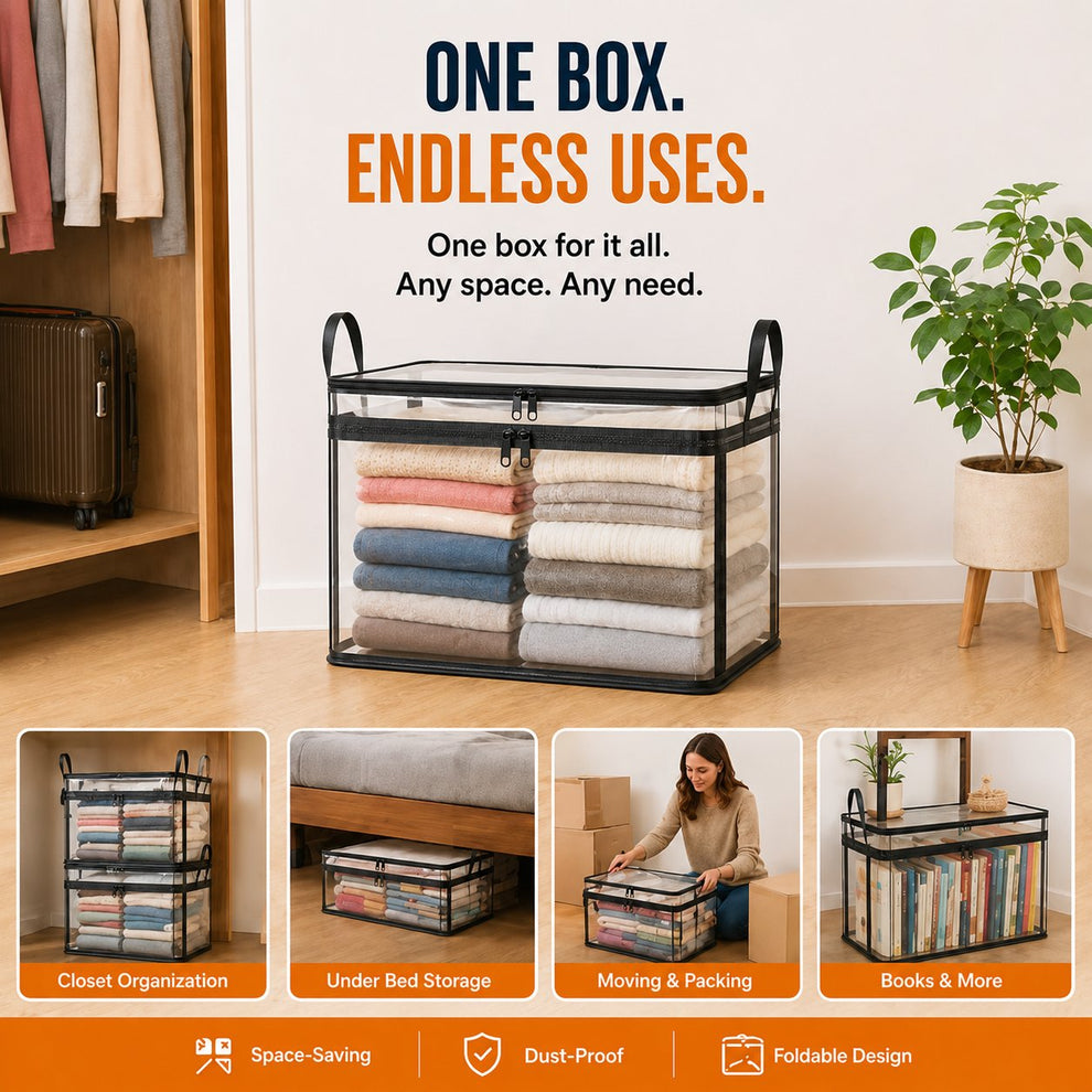 🔥Portable Large Heavy-Duty Thick Plastic Clear Storage Box with Hinged Lid📦