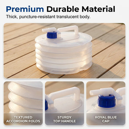 Collapsible Camping Water Container with Spigot | BPA-Free Accordion Jug