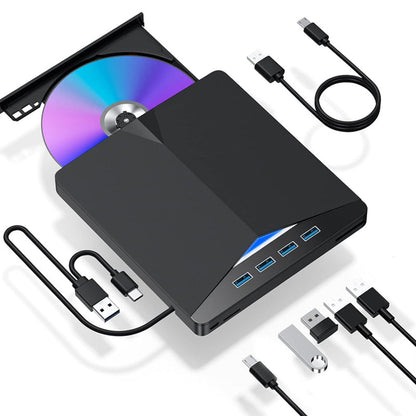 External DVD Drive USB 3.0 Type-C 7-in-1 CD/DVD Burner and Hub for Laptop, PC, Mac